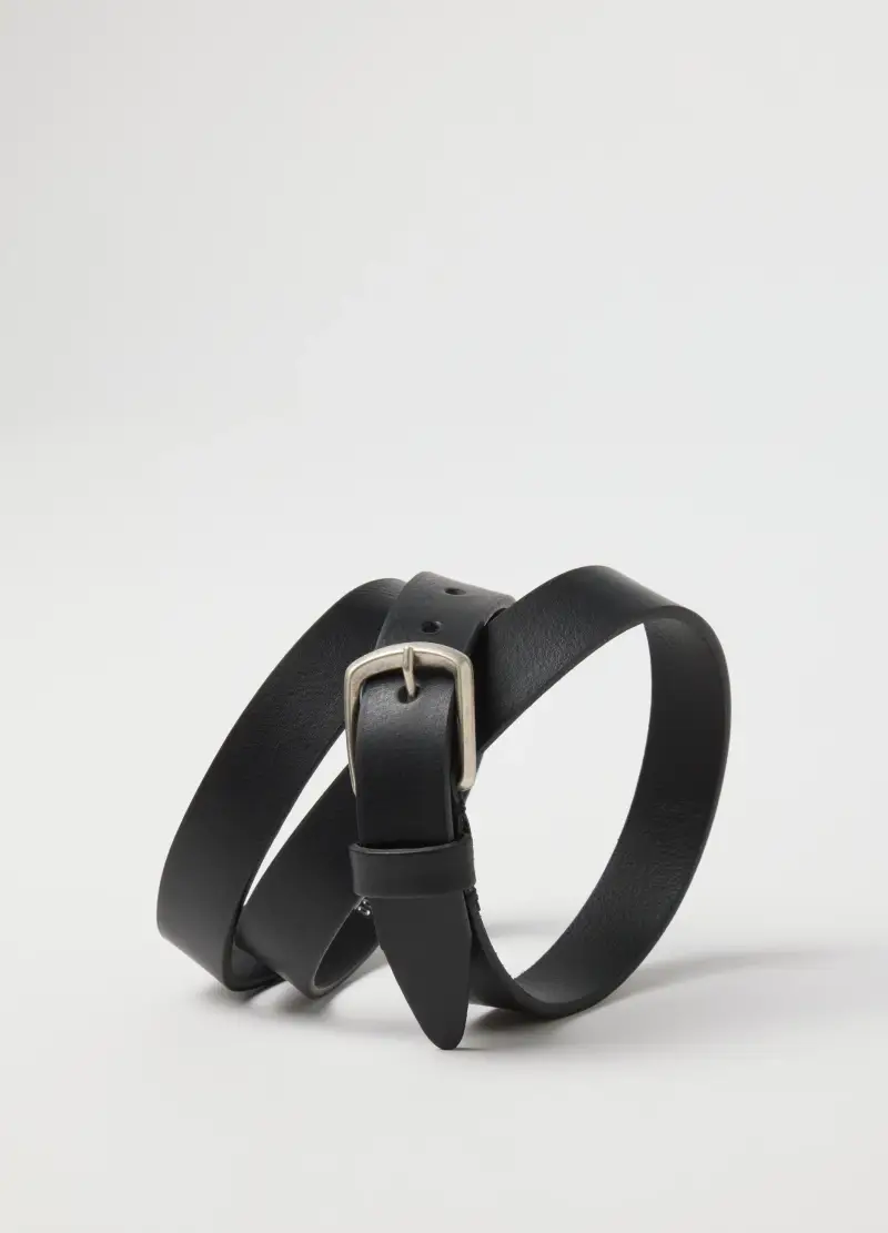 Cintura In Vera Pelle Nera Con Fibbia Metallica, Uomo, Nero miniatura 3