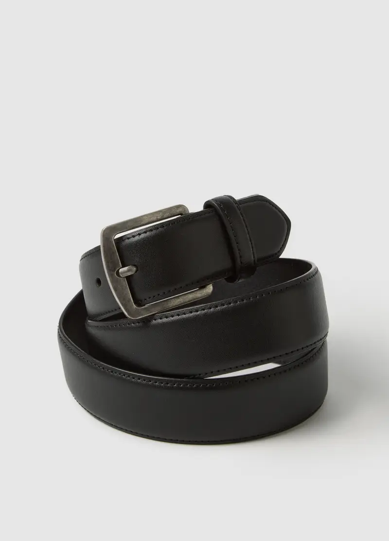 Cintura In Vera Pelle Nera, Uomo, Nero miniatura 3