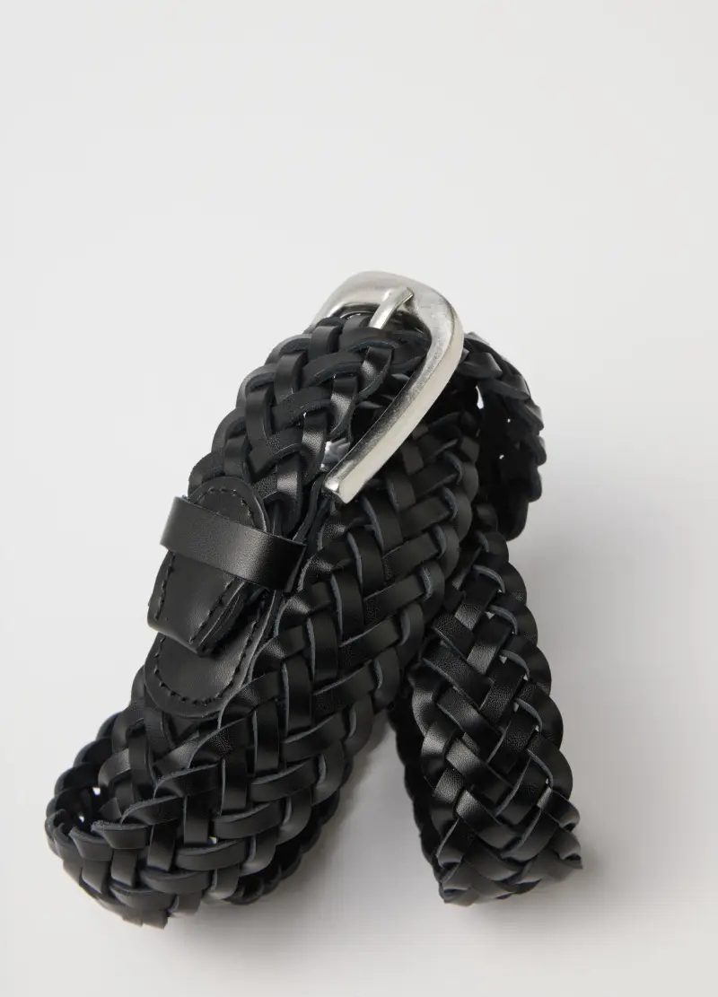 Cintura Nera In Vera Pelle Intrecciata, Uomo, Nero miniatura 3