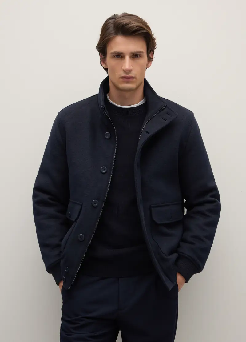 Giacca Imbottita Blu Regular Fit Con Zip E Bottoni, Uomo, Blu miniatura 3