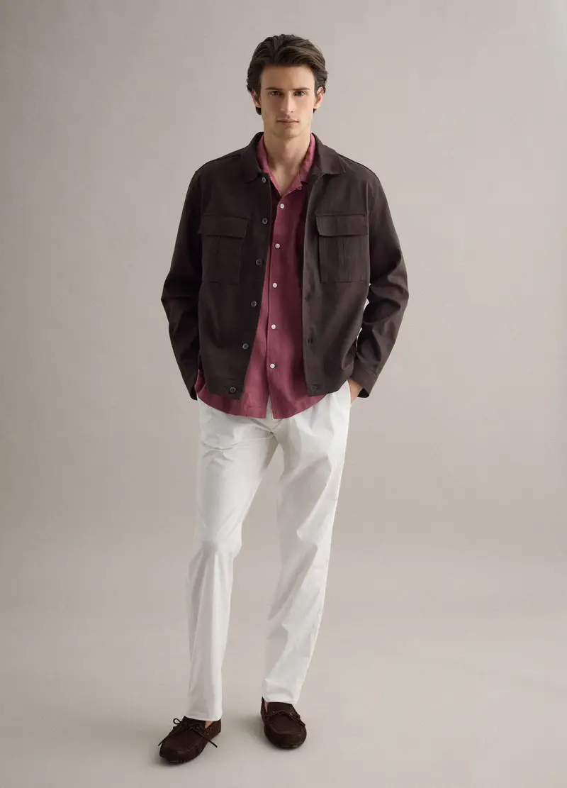 Giacca In Misto Cotone E Lino Marrone Regular Fit, Uomo, Marrone miniatura 2