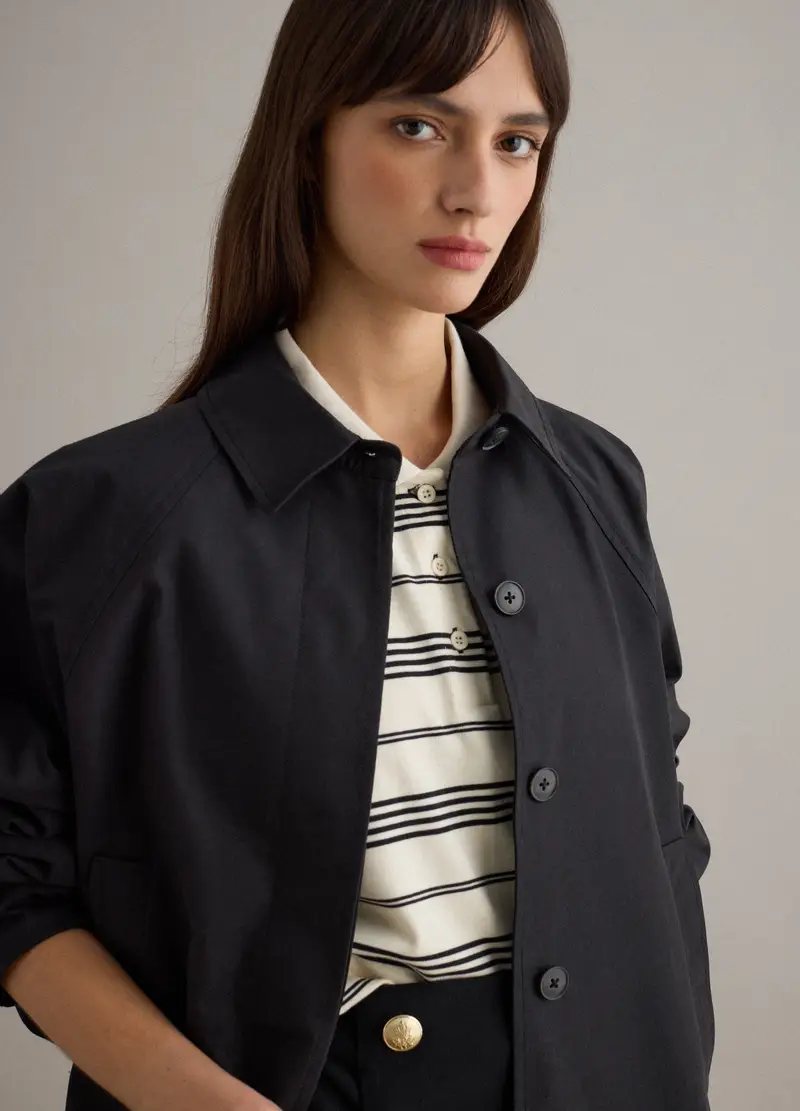 Giacca In Misto Cotone Nera Oversize Fit Con Chiusura Nascosta, Donna, Nero miniatura 2