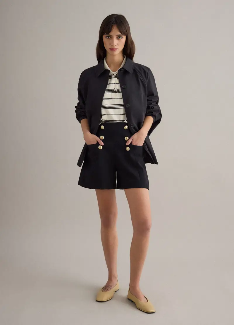 Giacca In Misto Cotone Nera Oversize Fit Con Chiusura Nascosta, Donna, Nero miniatura 3