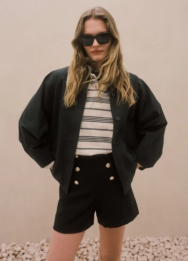 Giacca In Misto Cotone Nera Oversize Fit Con Chiusura Nascosta, Donna, Nero