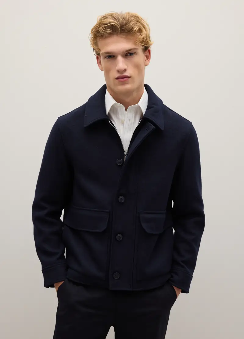 Giacca In Misto Lana Blu Con Bottoni Regular Fit, Uomo, Blu miniatura 2