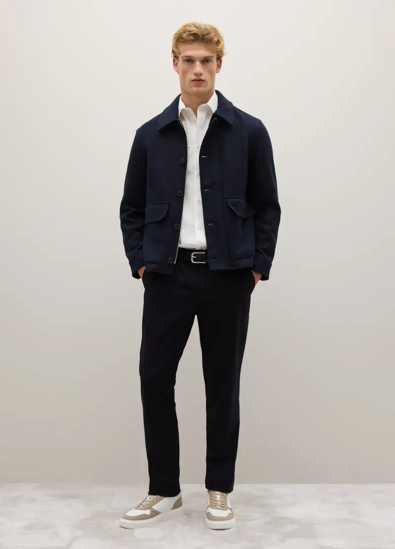 Giacca In Misto Lana Blu Con Bottoni Regular Fit, Uomo, Blu