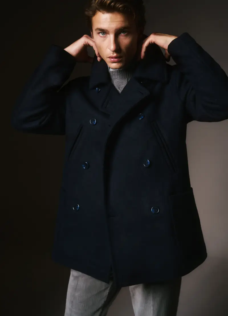 Giacca In Misto Lana Blu Regular Fit Con Zip, Uomo, Blu