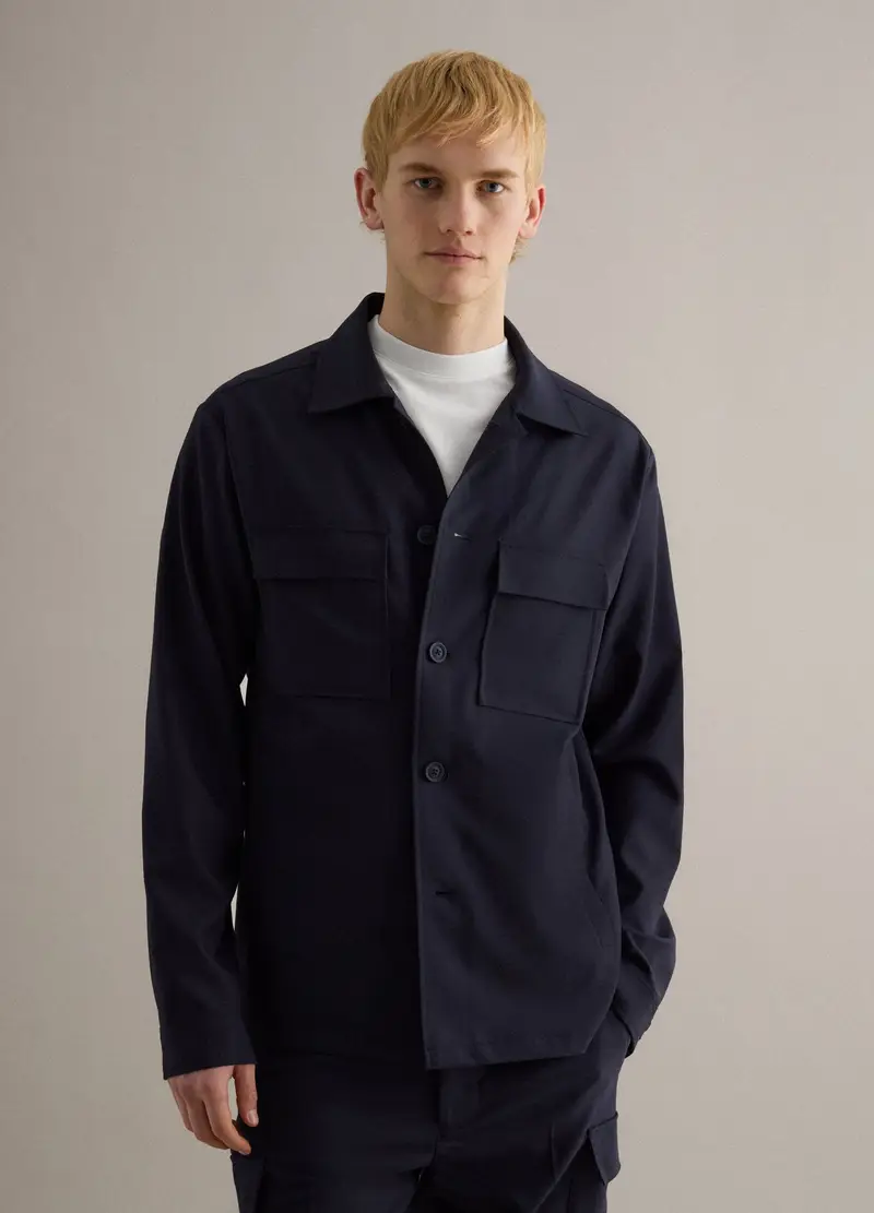 Giacca Leggera Blu Regular Fit Con Bottoni E Taschini Frontali, Uomo, Blu miniatura 2