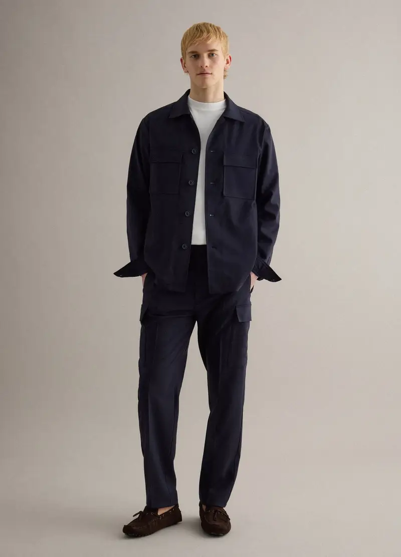 Giacca Leggera Blu Regular Fit Con Bottoni E Taschini Frontali, Uomo, Blu miniatura 3