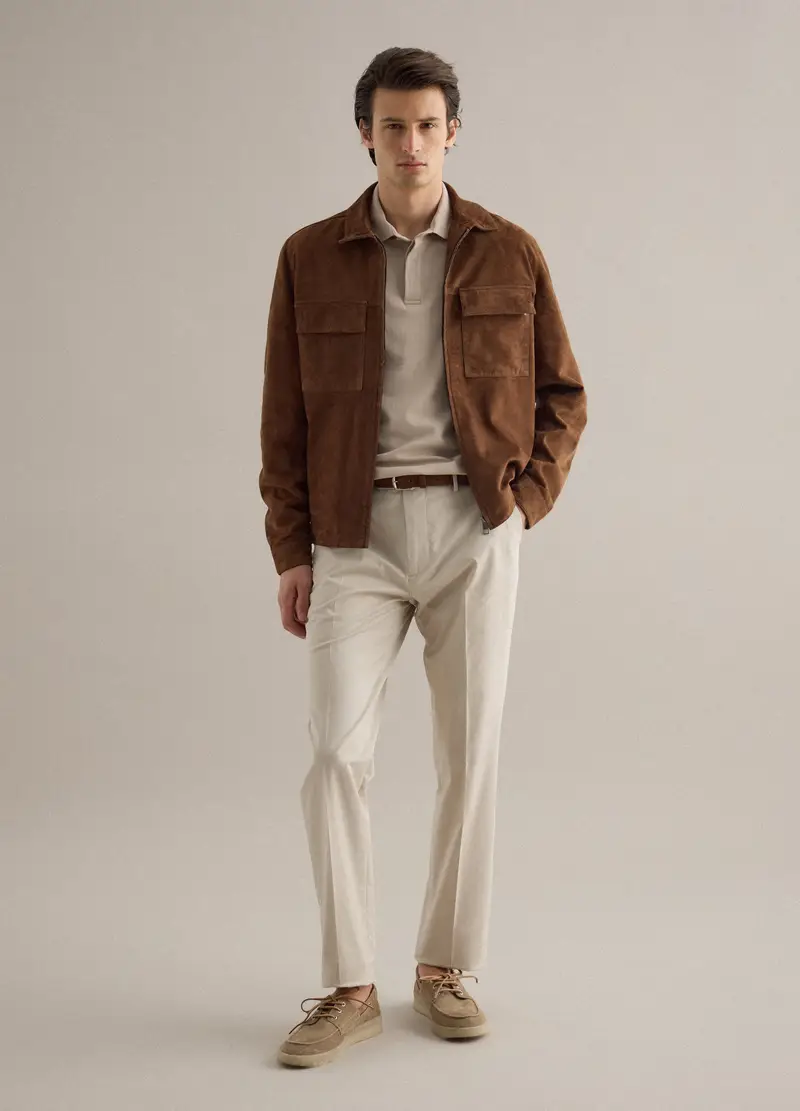 Giacca Leggera In Vera Pelle Marrone Regular Fit Con Full Zip, Uomo, Marrone miniatura 2