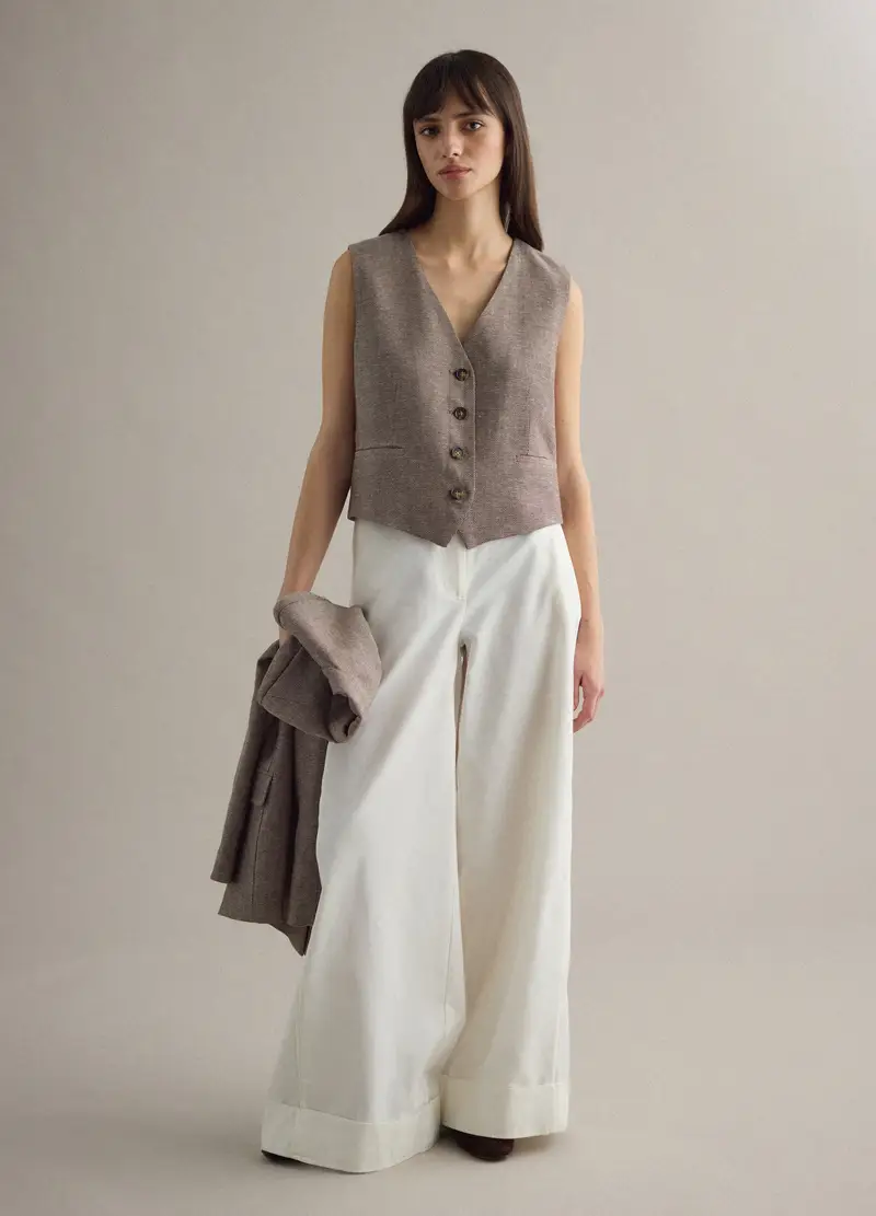 Gilet In Misto Viscosa E Lino A Righe Multicolor Regular Fit, Donna, Multicolor miniatura 3