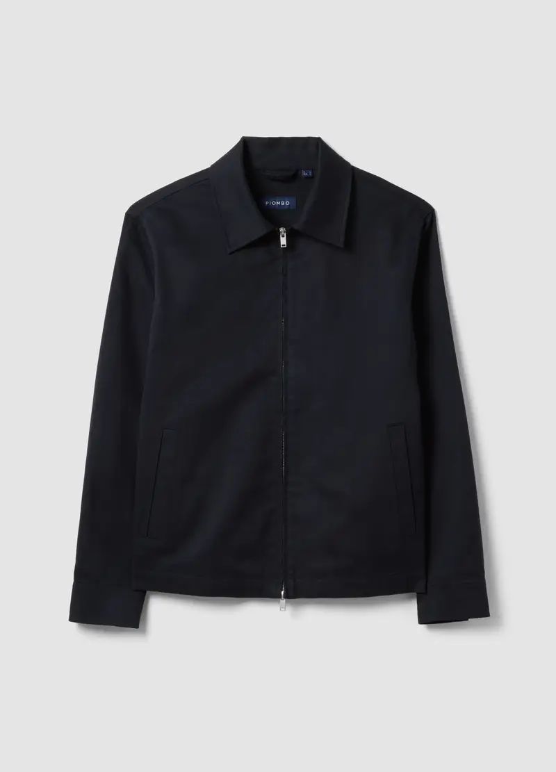 Giubbotto In Misto Cotone E Lino Blu Regular Fit Con Zip, Uomo, Blu