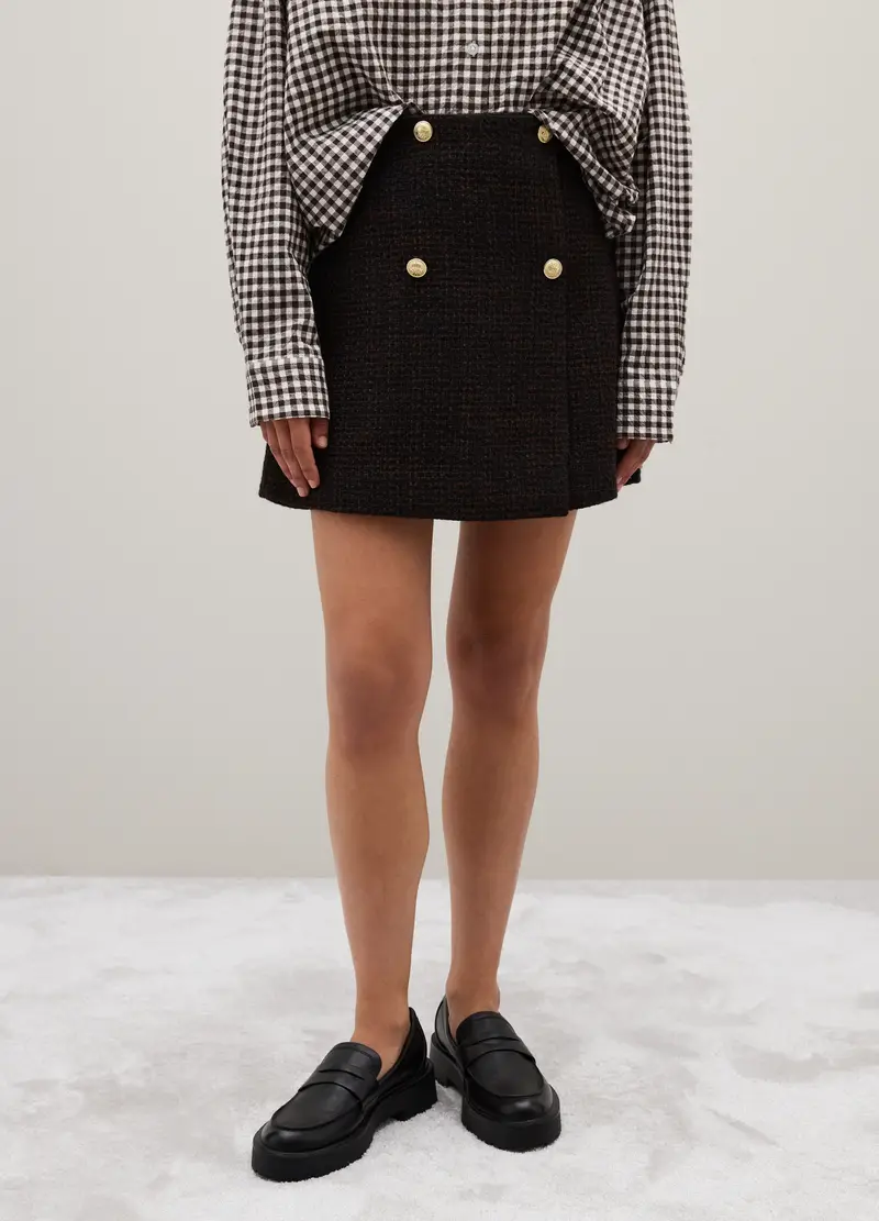 Gonna In Misto Lana Multicolor Regular Fit Con Bottoni Dorati, Donna, Multicolor miniatura 2