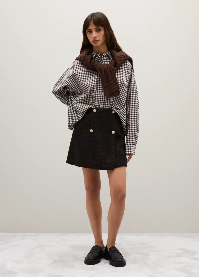 Gonna In Misto Lana Multicolor Regular Fit Con Bottoni Dorati, Donna, Multicolor