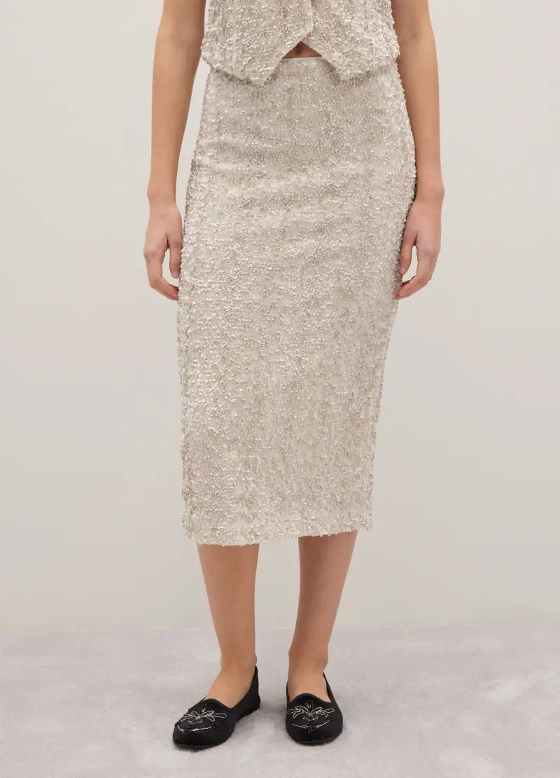 Gonna Midi Beige Regular Fit Con Paillettes, Donna, Beige miniatura 2