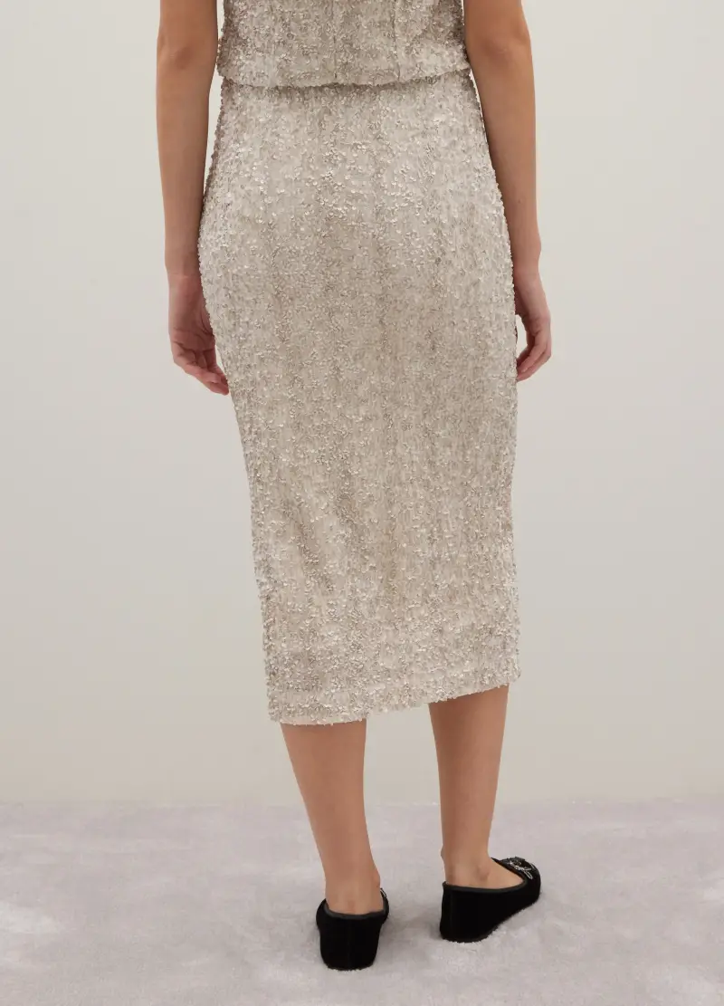 Gonna Midi Beige Regular Fit Con Paillettes, Donna, Beige miniatura 3