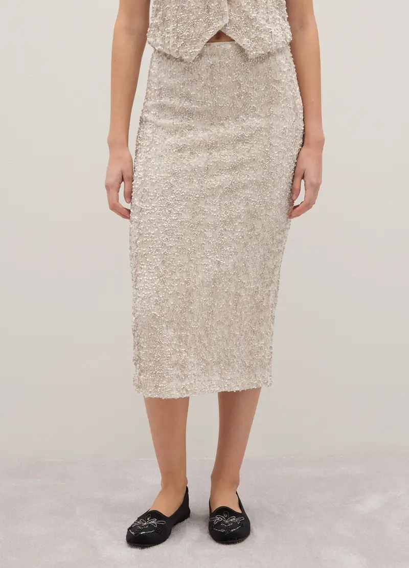 Gonna Midi Beige Regular Fit Con Paillettes, Donna, Beige miniatura 2