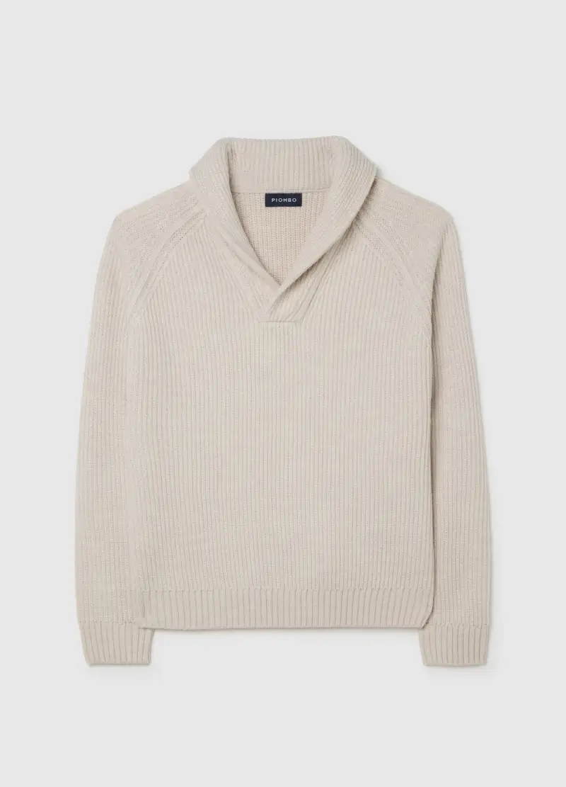 Maglione Beige Con Collo Sciallato In Misto Lana, Uomo, Bianco