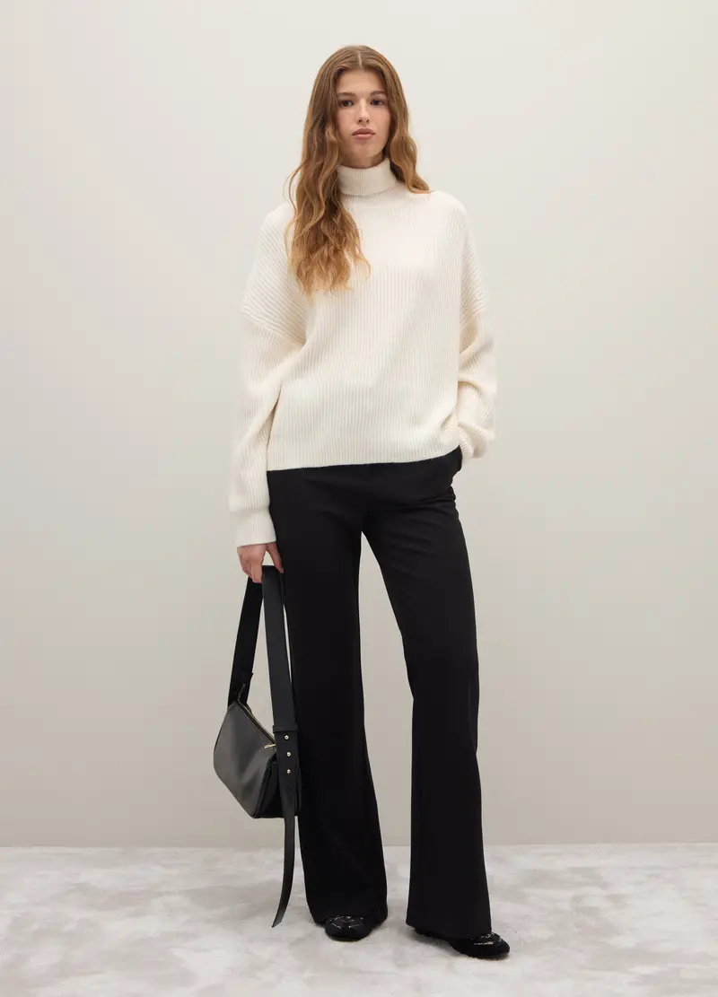 Maglione Bianco A Collo Alto, Donna, Beige miniatura 2