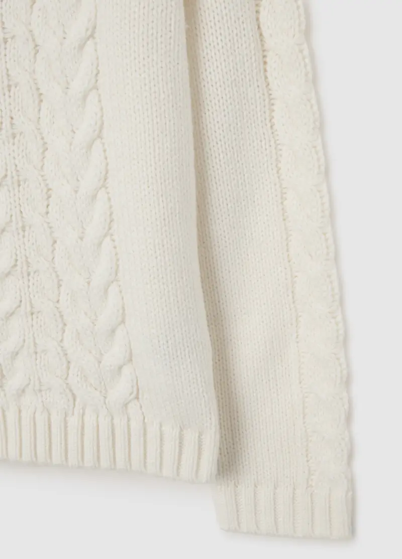 Maglione Bianco Regular Fit Con Lavorazione A Treccia, Donna, Bianco miniatura 2