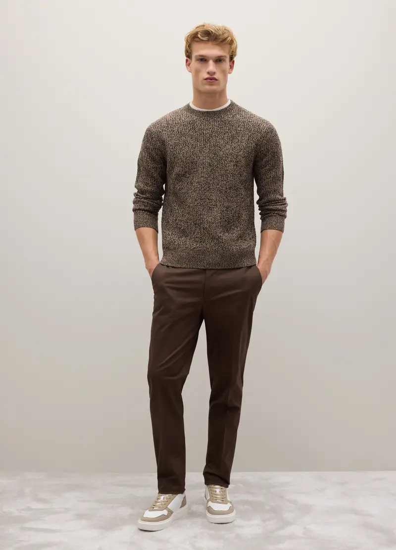 Maglione Girocollo Marrone Khaki In Misto Lana, Uomo, Multicolor miniatura 3