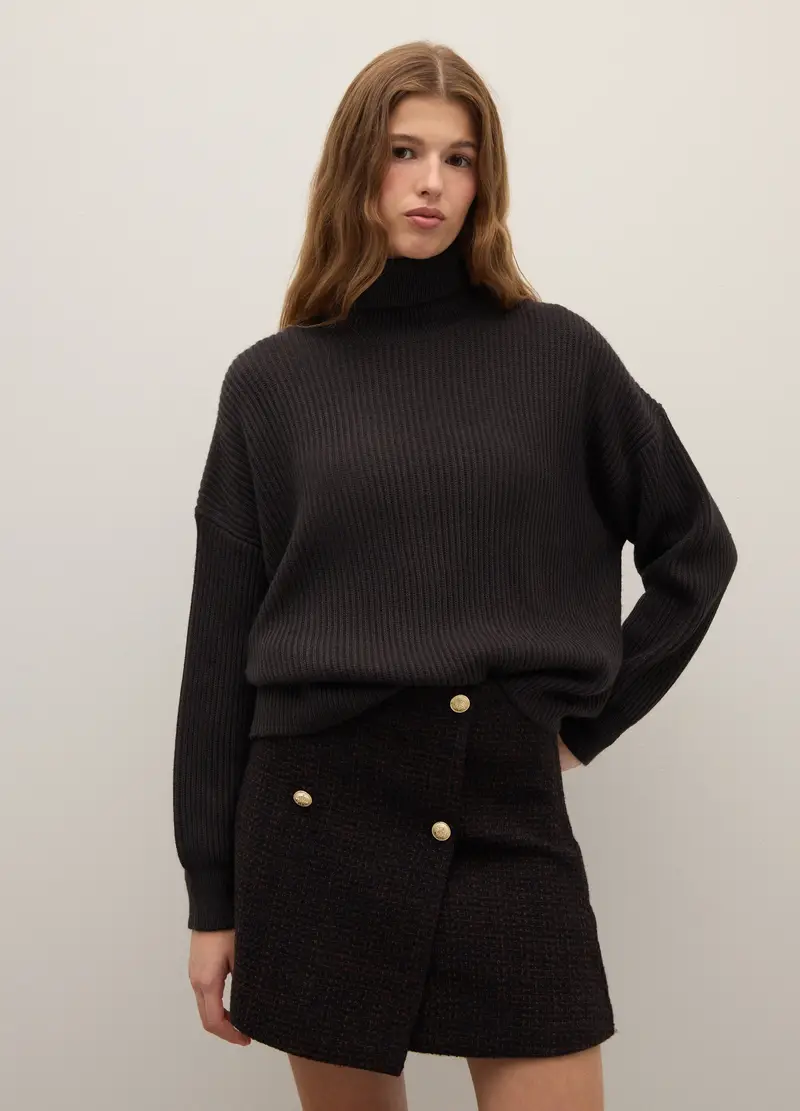 Maglione Grigio Antracite A Collo Alto, Donna, Grigio miniatura 2