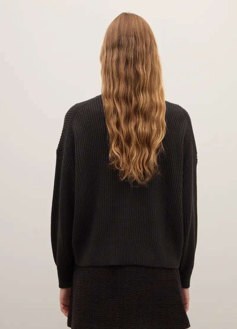 Maglione Grigio Antracite A Collo Alto, Donna, Grigio miniatura 3