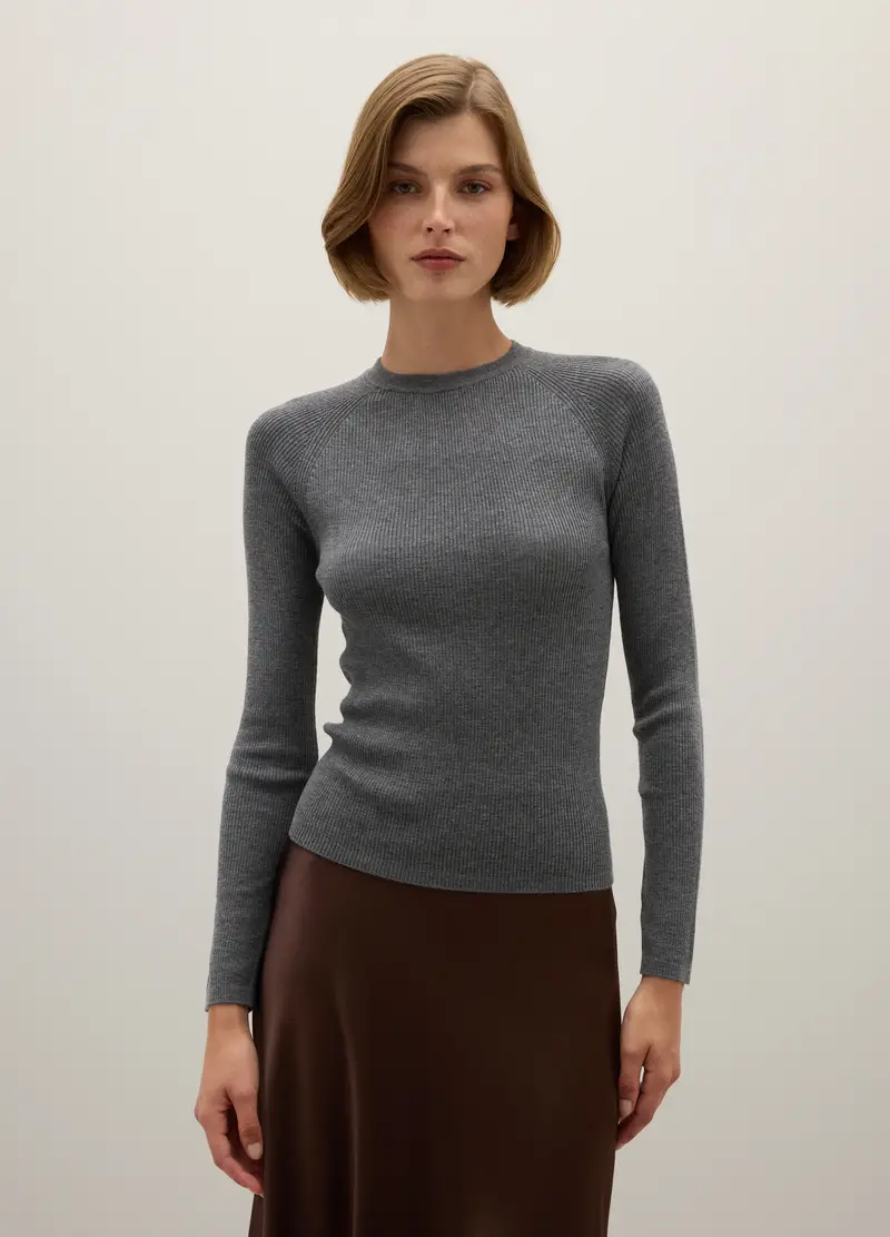 Maglione Grigio Fitted, Donna, Grigio miniatura 2