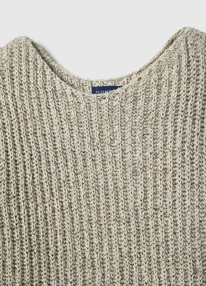 Maglione In Misto Cotone Beige Regular Fit Intrecciato Con Collo A Barca, Donna, Beige miniatura 2