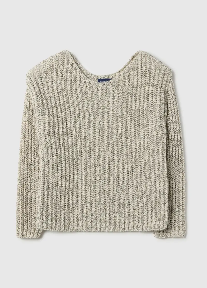 Maglione In Misto Cotone Beige Regular Fit Intrecciato Con Collo A Barca, Donna, Beige