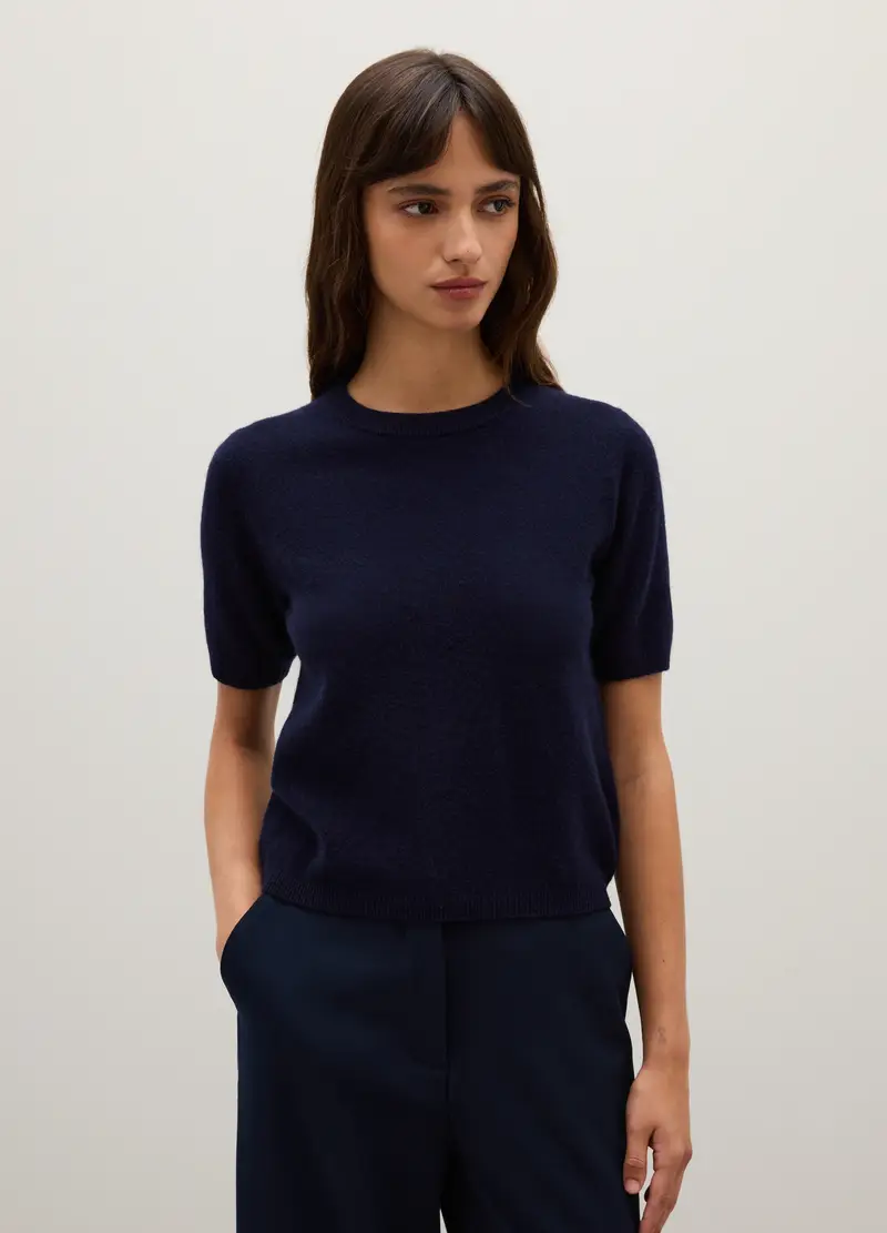 Maglione In Pura Lana Blu Regular Fit, Donna, Blu miniatura 2