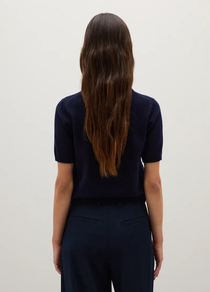 Maglione In Pura Lana Blu Regular Fit, Donna, Blu miniatura 3