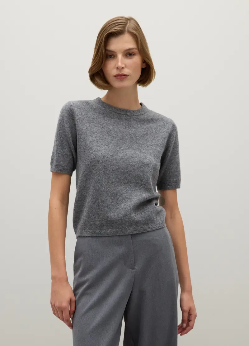 Maglione In Pura Lana Grigio Regular Fit, Donna, Grigio miniatura 2