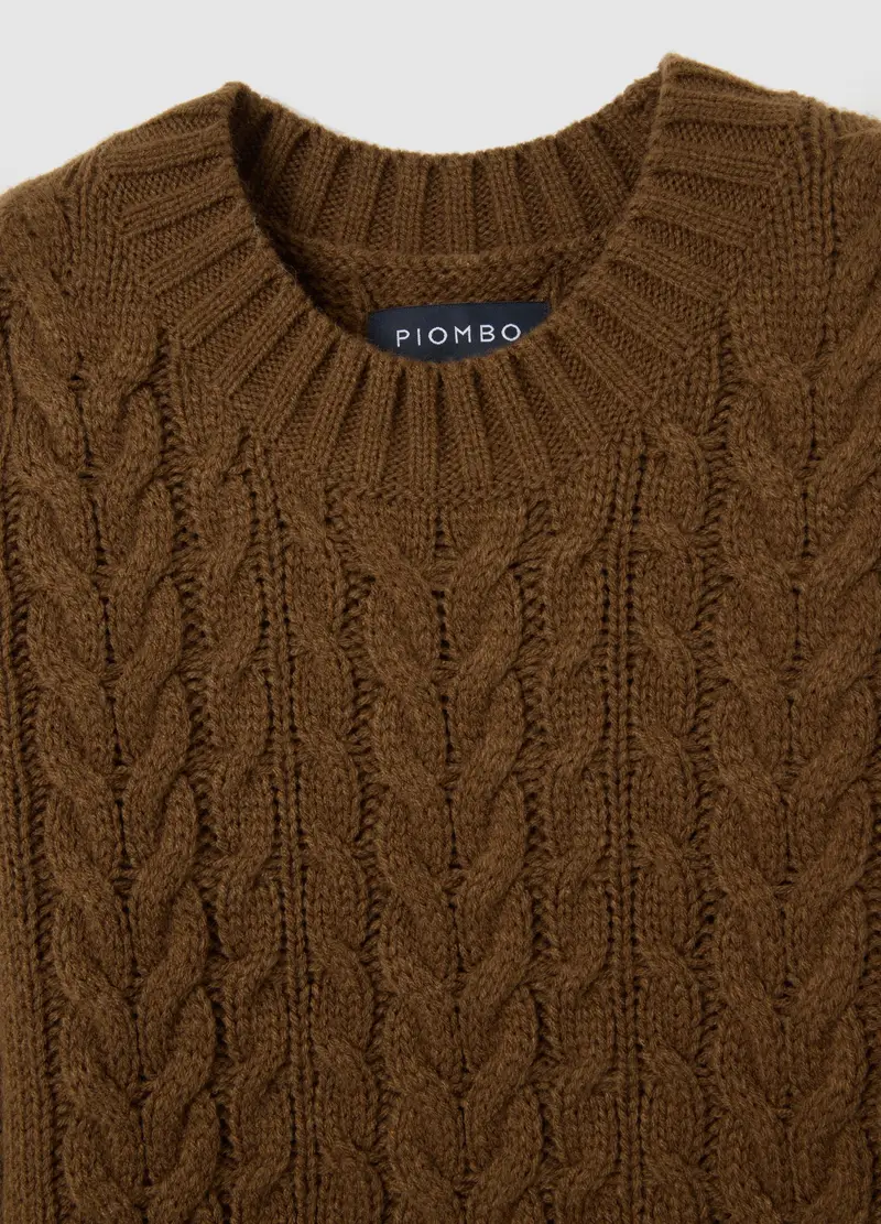 Maglione Marrone Regular Fit Con Lavorazione A Treccia, Donna, Marrone miniatura 2