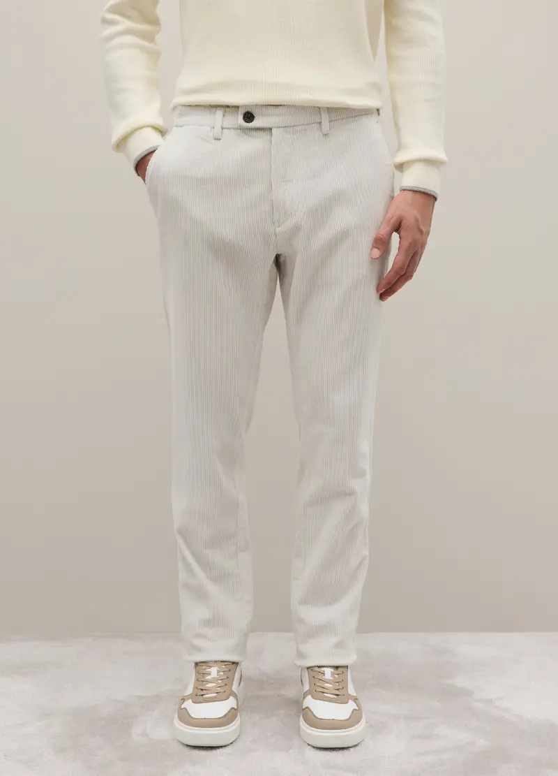 Pantaloni Bianchi In Velluto A Coste Regular Fit Contemporary, Uomo, Bianco miniatura 2