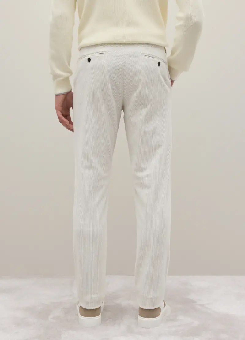 Pantaloni Bianchi In Velluto A Coste Regular Fit Contemporary, Uomo, Bianco miniatura 3