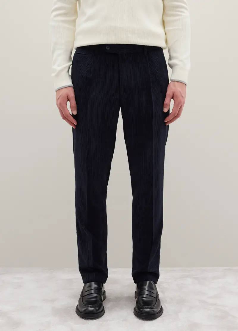 Pantaloni Blu In Velluto A Coste Regular Fit Contemporary, Uomo, Blu miniatura 2