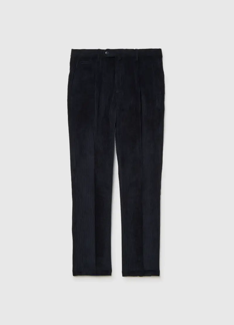 Pantaloni Blu In Velluto Elasticizzato, Uomo, Nero