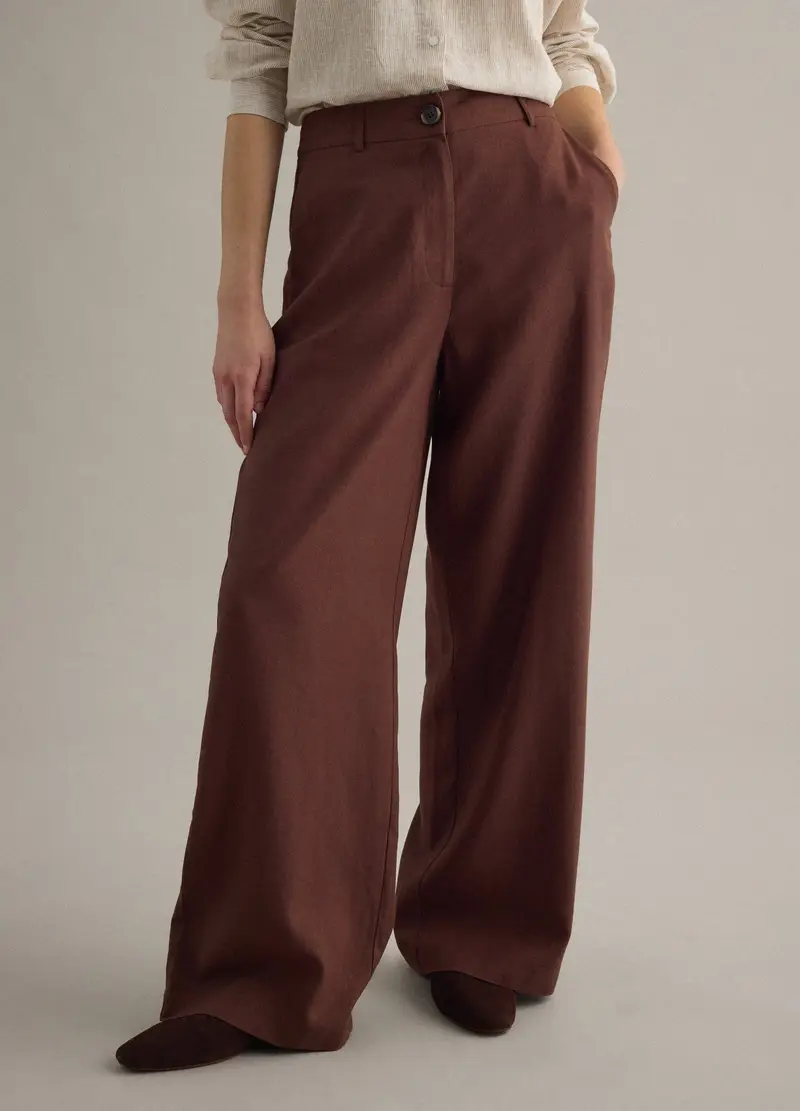 Piombo Contemporary Pantaloni Chino Dritti In Misto Viscosa E Lino Marroni Regular Fit, Donna, Marrone miniatura 2