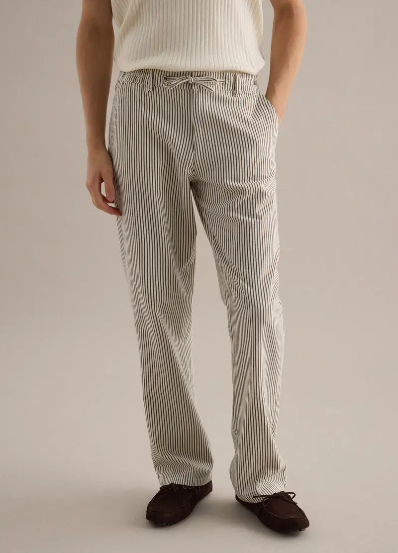 Pantaloni Chino In Misto Lino E Cotone A Righe Multicolor Straight Fit, Uomo, Multicolor miniatura 2