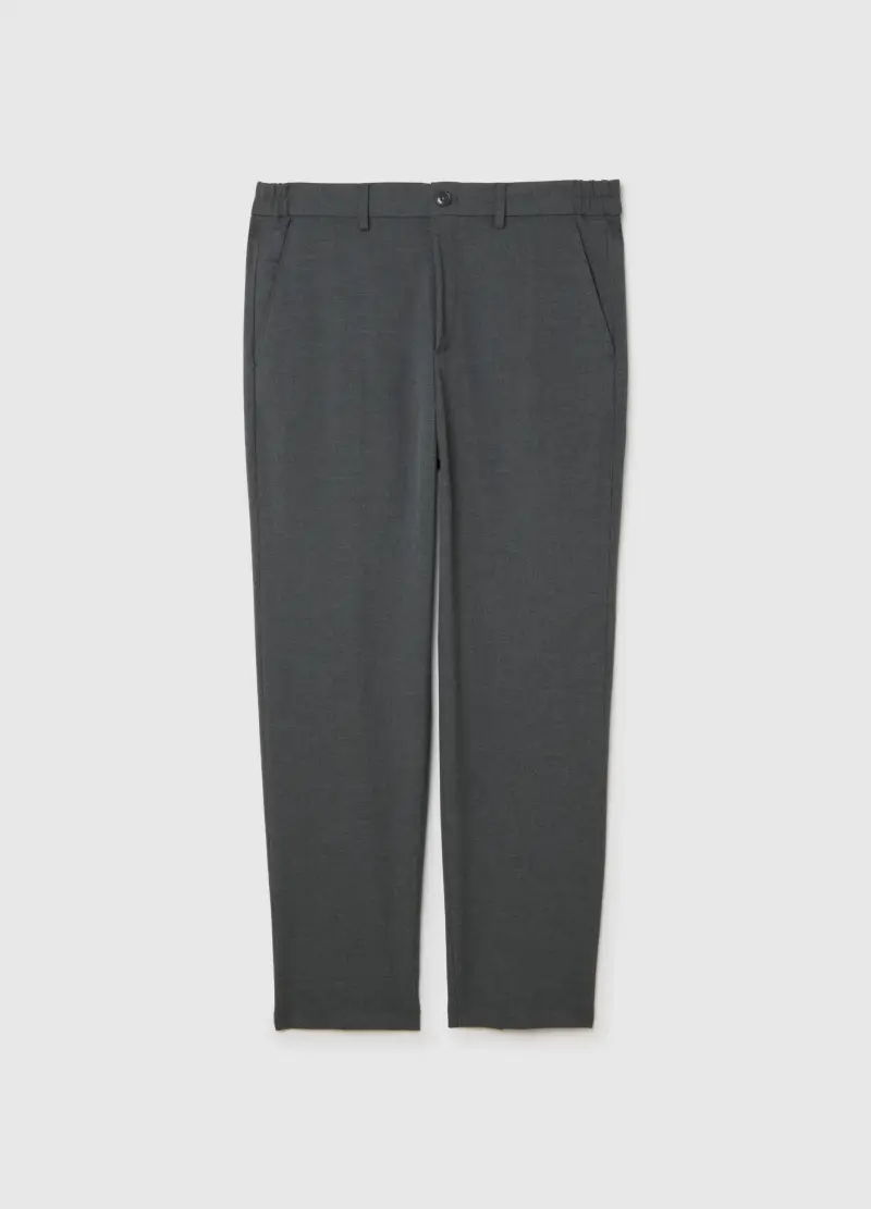 Pantaloni Grigi Regular In Tessuto Elasticizzato, Uomo, Nero