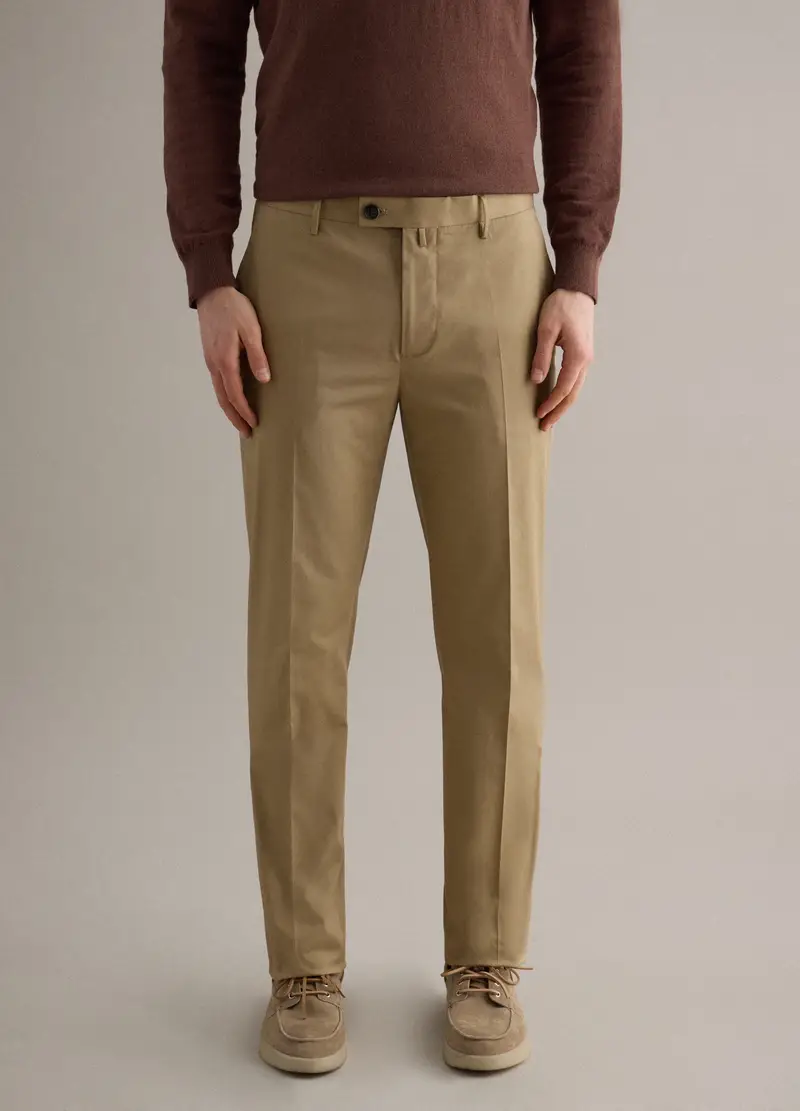 Pantaloni In Cotone Elasticizzato Beige Regular Fit, Uomo, Beige miniatura 2