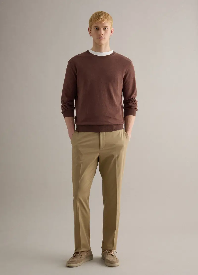 Pantaloni In Cotone Elasticizzato Beige Regular Fit, Uomo, Beige