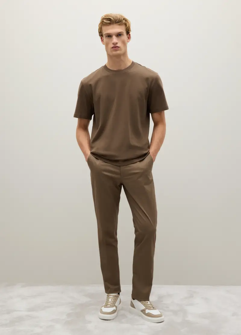 Pantaloni In Cotone Elasticizzato Marrone Chiaro, Uomo, Marrone