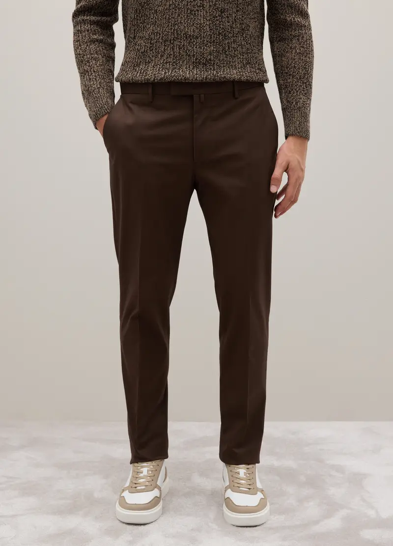 Pantaloni In Cotone Elasticizzato Marrone Scuro, Uomo, Marrone miniatura 2