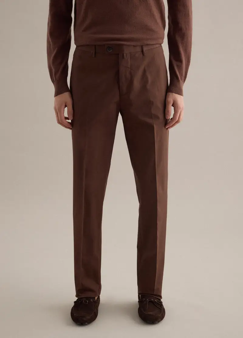 Pantaloni In Cotone Elasticizzato Marroni Regular Fit, Uomo, Marrone miniatura 2