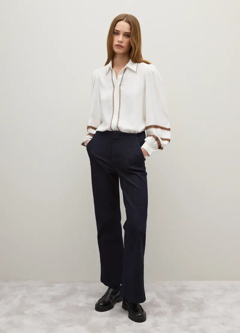 Pantaloni In Denim Blu Regular Fit, Donna, Blu