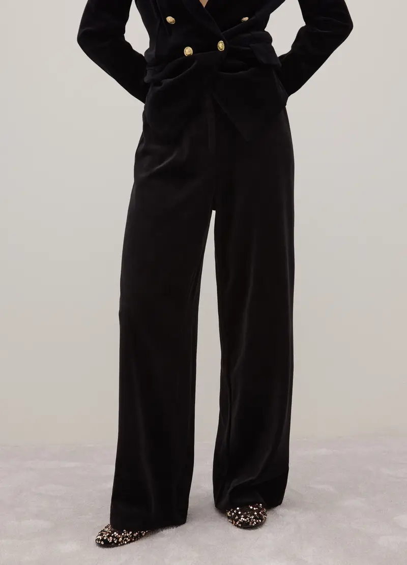 Pantaloni In Misto Cotone E Velluto Neri Regular Fit, Donna, Nero miniatura 2