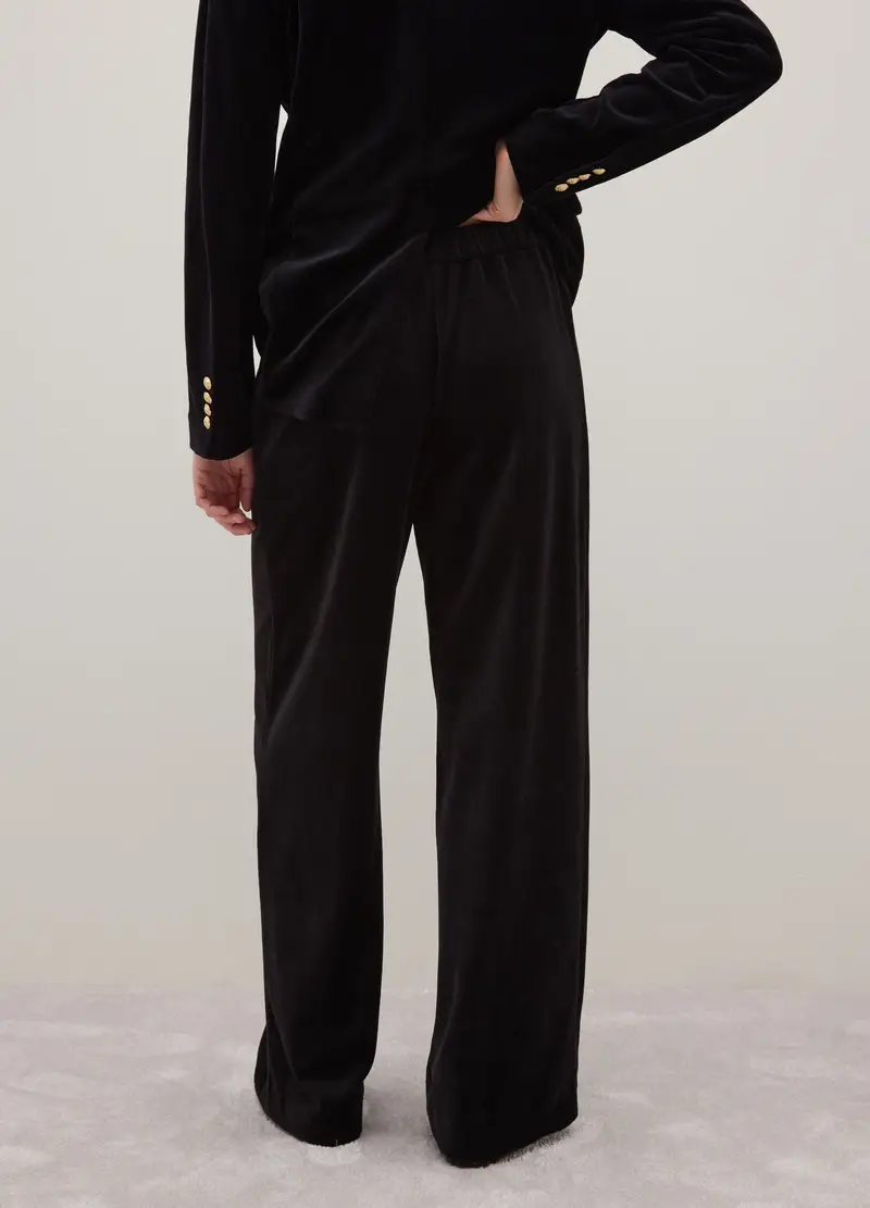 Pantaloni In Misto Cotone E Velluto Neri Regular Fit, Donna, Nero miniatura 3