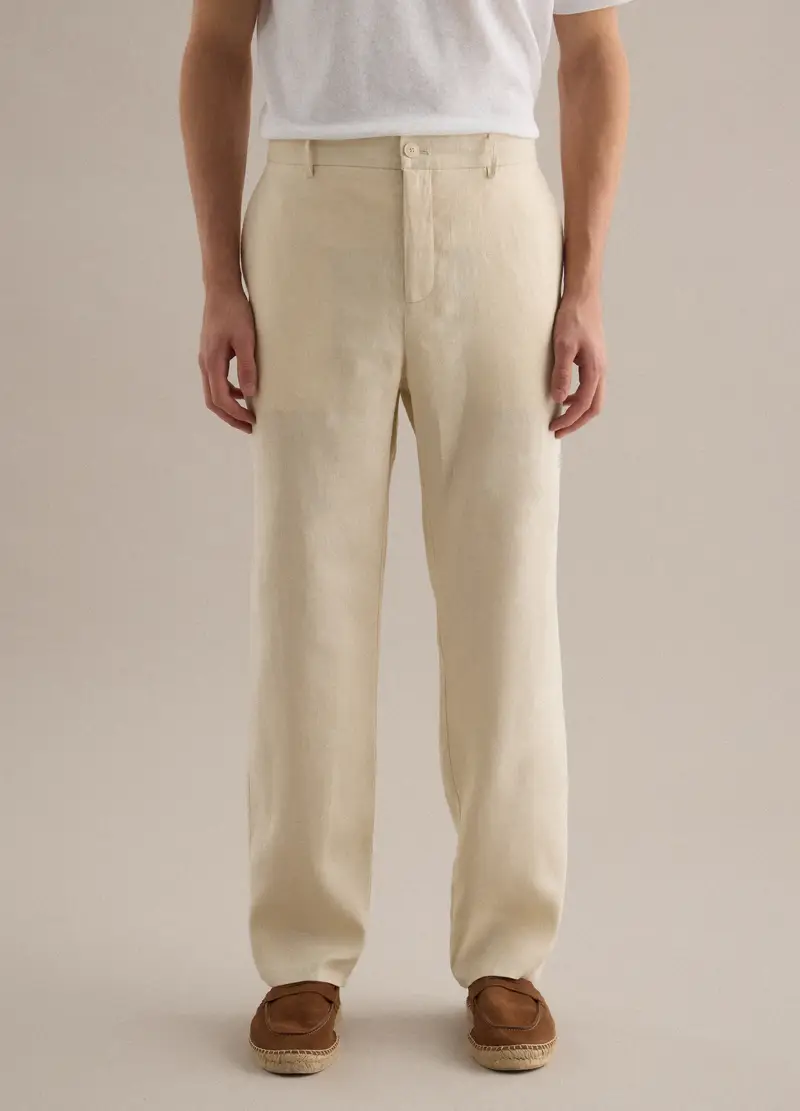 Pantaloni In Puro Lino Bianchi Regular Fit, Uomo, Bianco miniatura 2